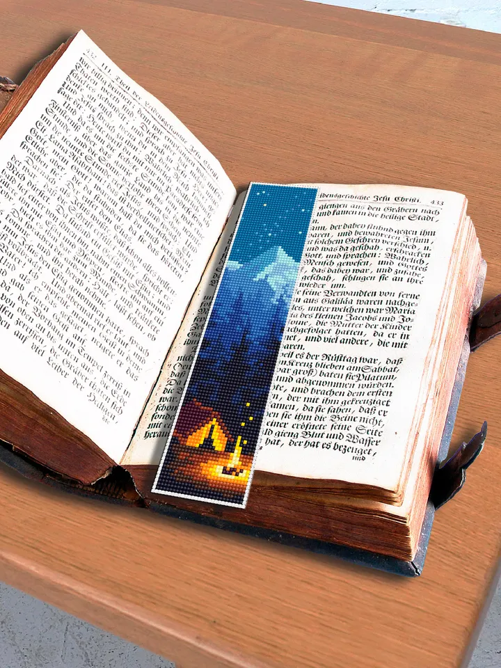 Bookmark camping cross stitch pattern digital PDF Handmade bookmark nature embroidery beginners Instant download Gift for book lover #B4