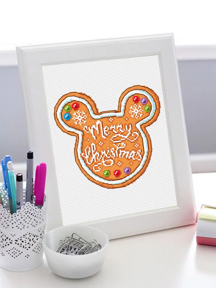 Christmas gingerbread cross stitch pattern download PDF, Mouse silhouette cross stitch chart, Small cross stitch Gingerbread ornament #N87