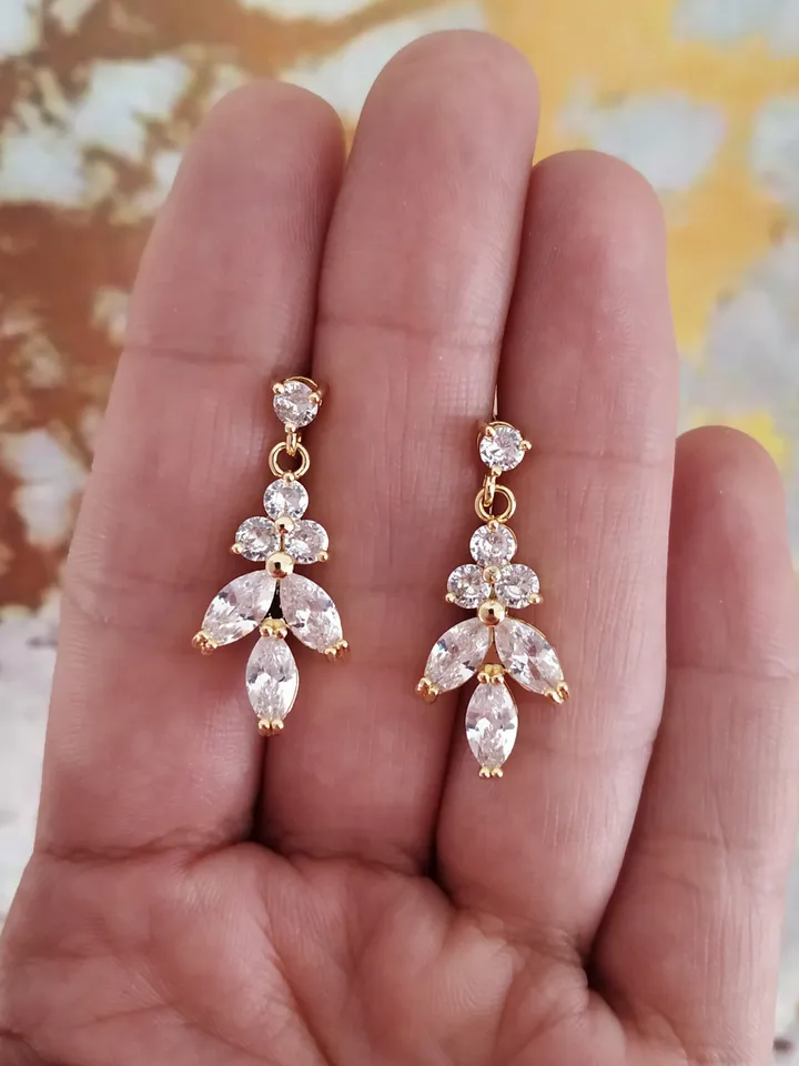 Bridal Necklace Set, Gold Diamond Wedding Earrings, CZ Bridal Earrings, Vintage Style Rose Gold Bridal Jewelry, Art Deco Bridal Earrings,