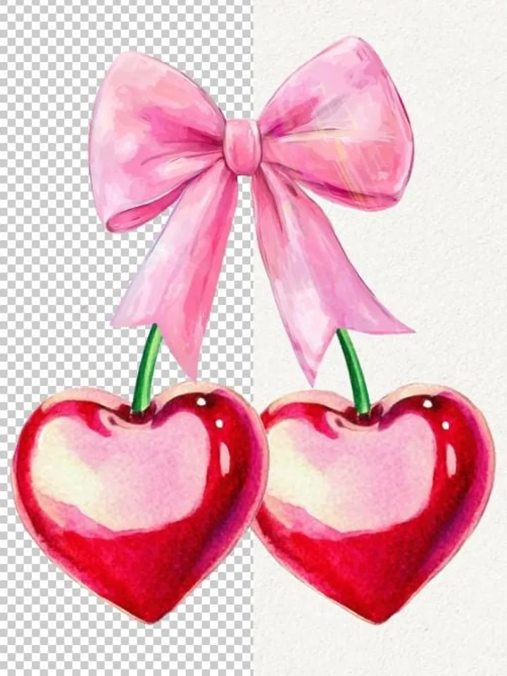 Cherry bow png, Cherry png, Aesthetic Png, Valentine png, Pink Bow png, Valentine Coquette Bow png, Vday png, Soft Girl era png, Love png