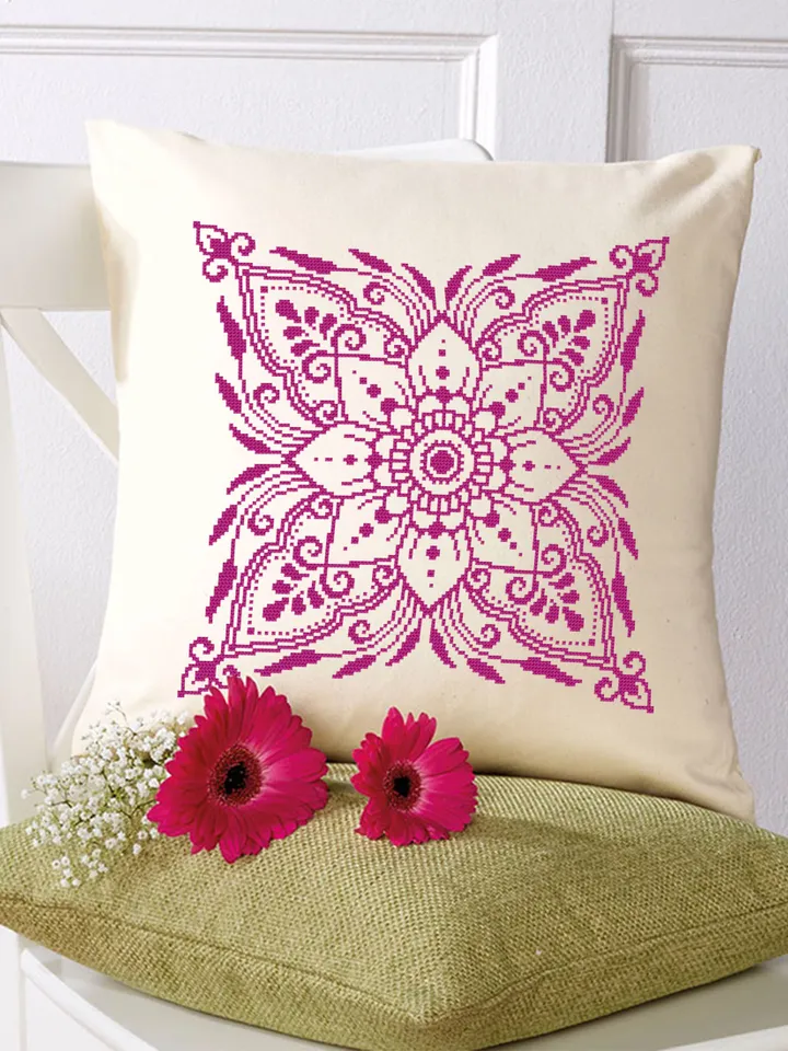 Flower cross stitch pattern PDF download Mandala cross stitch chart, Flower mandala pattern digital PDF, Floral ornament embroidery #M208