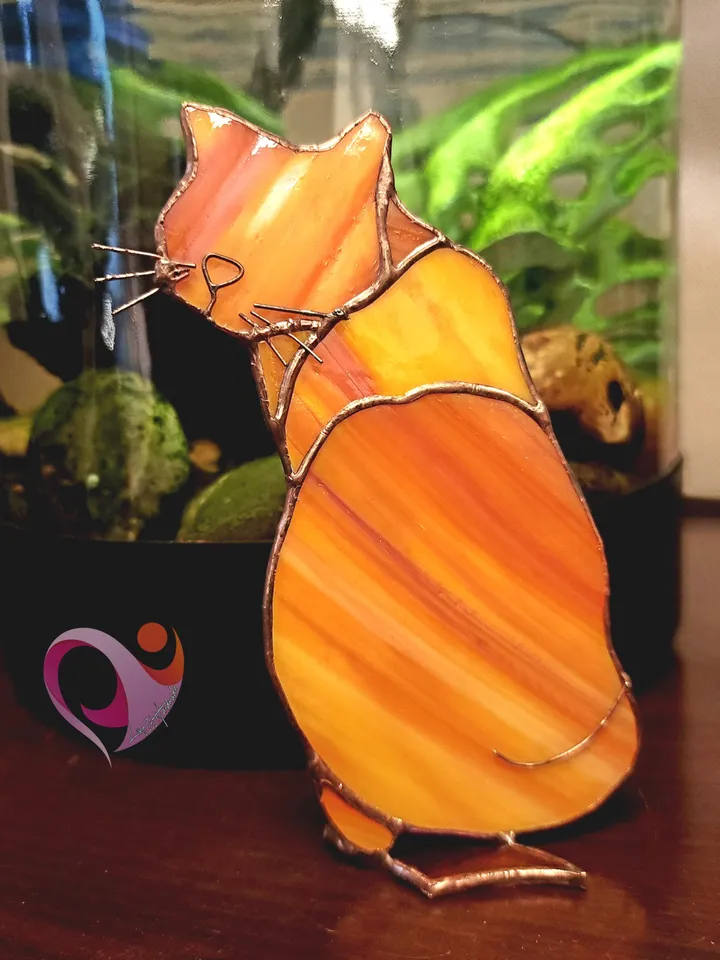 Stained Glass Cat Suncatcher Cute Cat Gift for Cat Lovers Unique Custom Pet Memorial Statue Calico Tuxedo Gray White Orange and Galaxy Cat