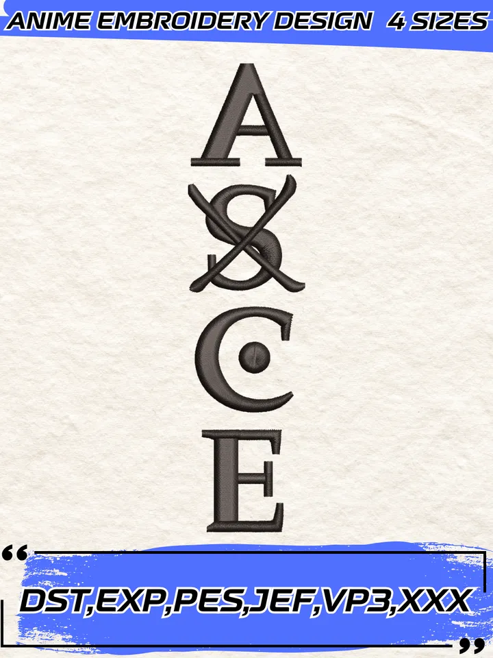Ace Name Tattoo Embroidery Design, One Piece Anime Embroidery Design,4 Sizes,Instant Download