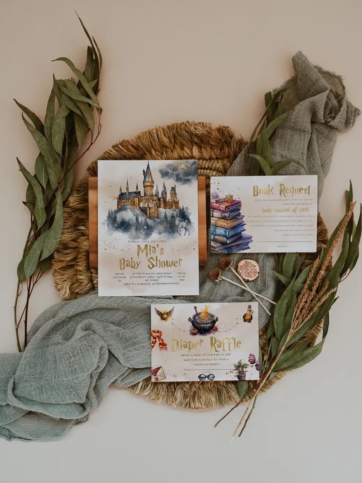 DIY Wizarding World Baby Shower Set; Magic School Baby Shower Template; School of Wizard Baby Shower invitation template; wF55
