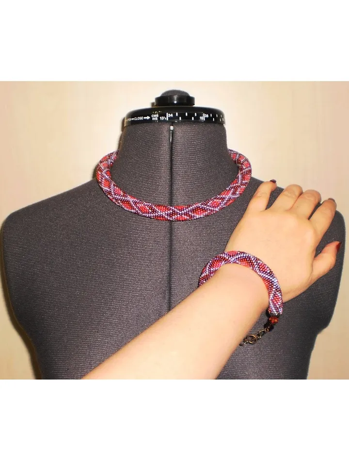 Bead Crochet rope patterns "Berry geometry" necklace and bracelet