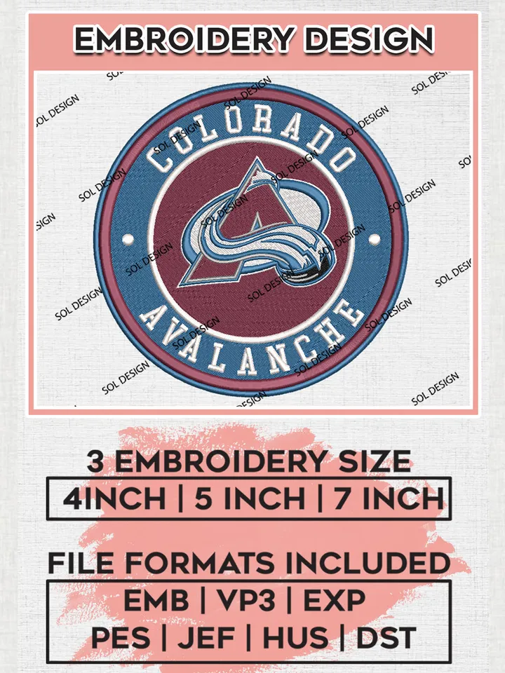 Colorado Avalanche Circle Logo Machine Embroidery Files, NHL Colorado Avalanche Embroidery Designs, NHL Avalanche Logo, NHL Embroidery Designs, Digital Download