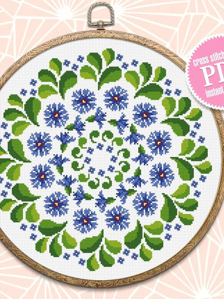 Flower mandala cross stitch pattern download PDF Mandala pattern digital PDF Nature cross stitch Floral ornament cross stitch chart #M43