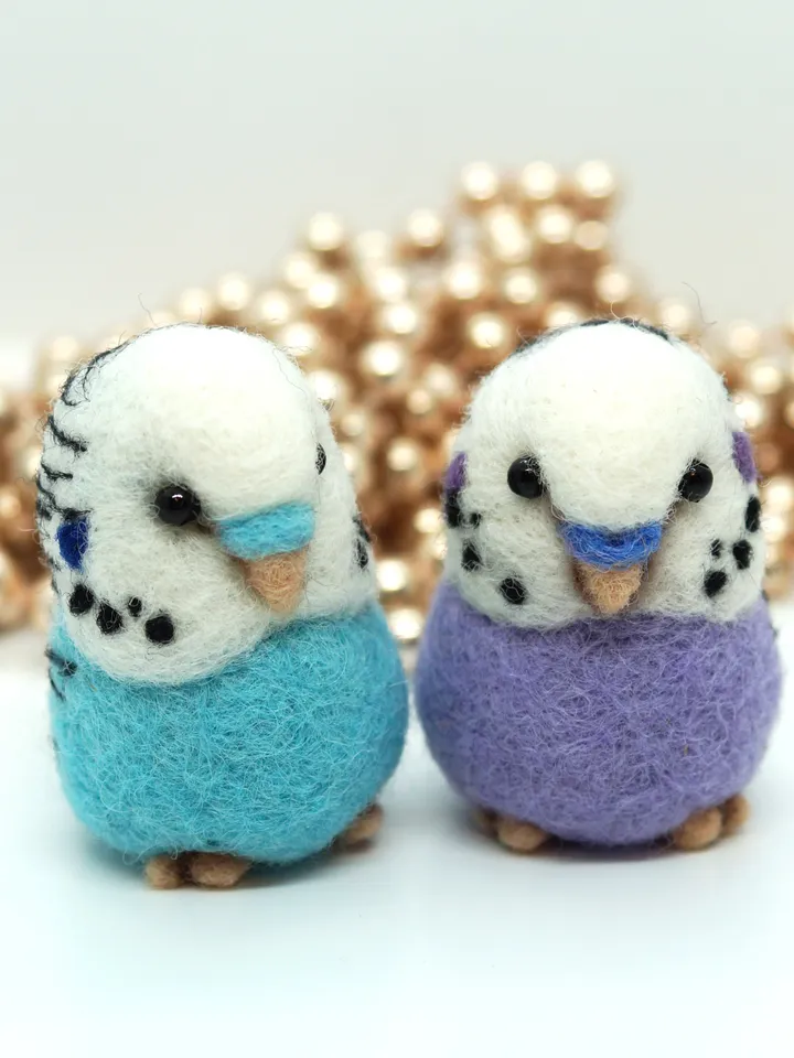 Cute miniature needle felted turquoise budgie, ships from the USA