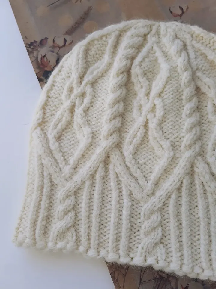 Palmyra Hat Knitting Pattern for 1 Adult Size Beanie with Original Cable and Arans Stitches