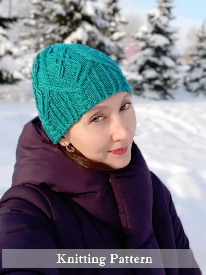 Palmyra Hat Knitting Pattern for 1 Adult Size Beanie with Original Cable and Arans Stitches