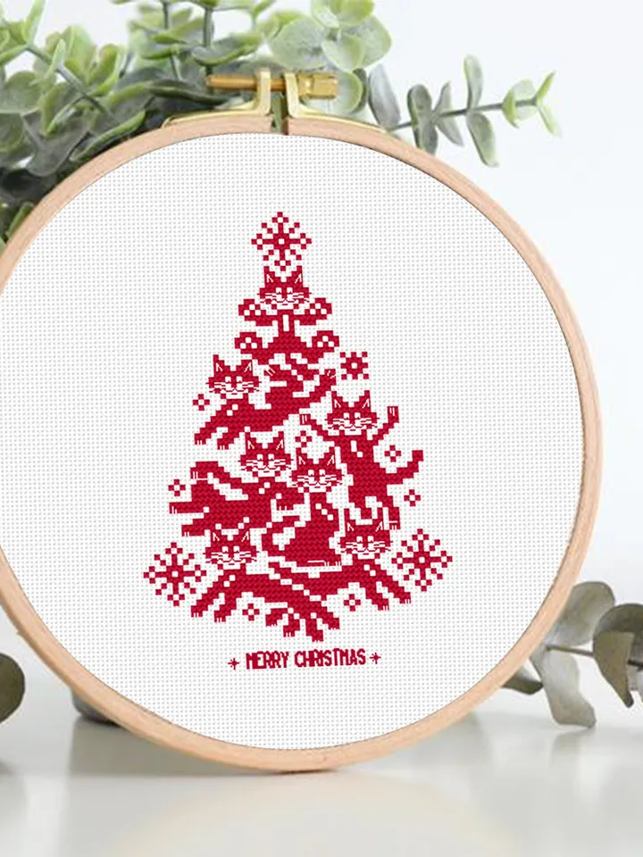 Cat christmas tree cross stitch pattern download PDF Christmas small cross stitch, Funny cat silhouette cross stitch Cat embroidery PDF #N86