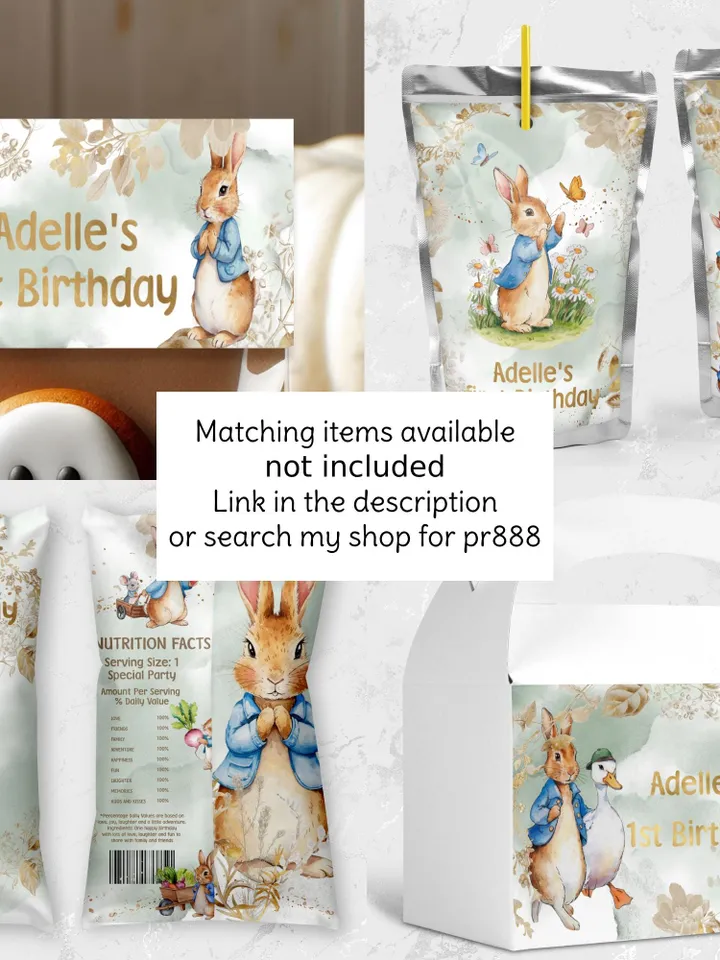 Editable and Printable Custom Sign template for 1st Baby Birthday party in Peter Rabbit style instant download and unlimited access pr888