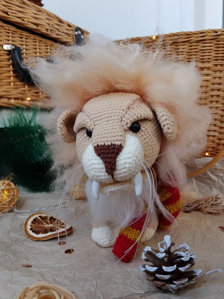 Soft toy lion in a scarf Gryffindor. Harry Potter symbol. Gift for Harry Potter fans. Stuffed lion toy for gift