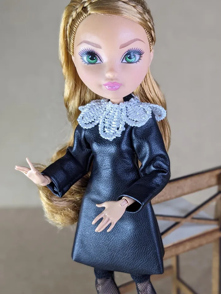 Handmade black leather mini dress for 10.5-inch female dolls (MH, EAH)