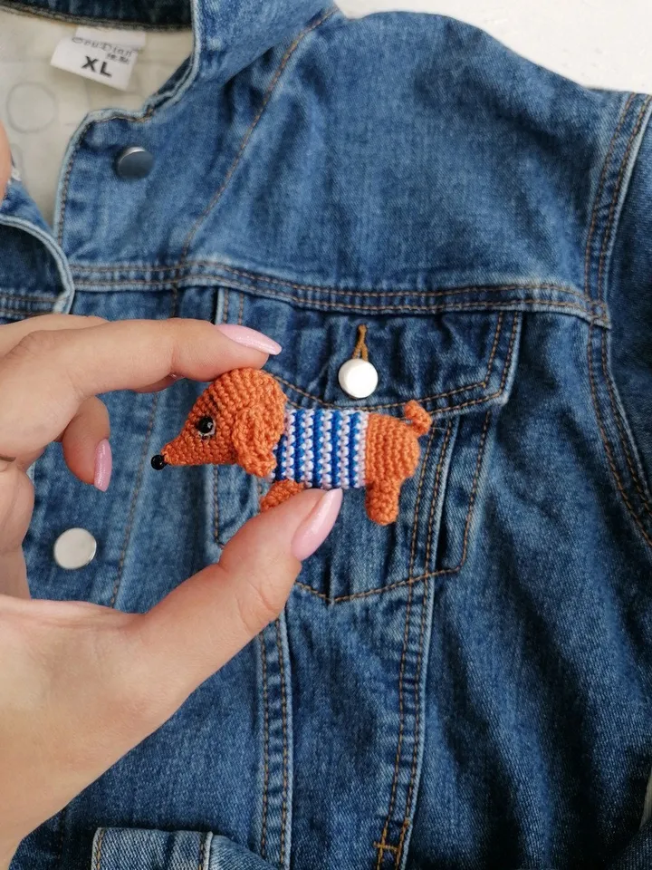 PDF Crochet Dogs Brooches SET Pattern: Welsh Corgi, King Charles Spaniel, Dachshund Boy, Dachshund Girl, Chihuahua, Amigurumi dog