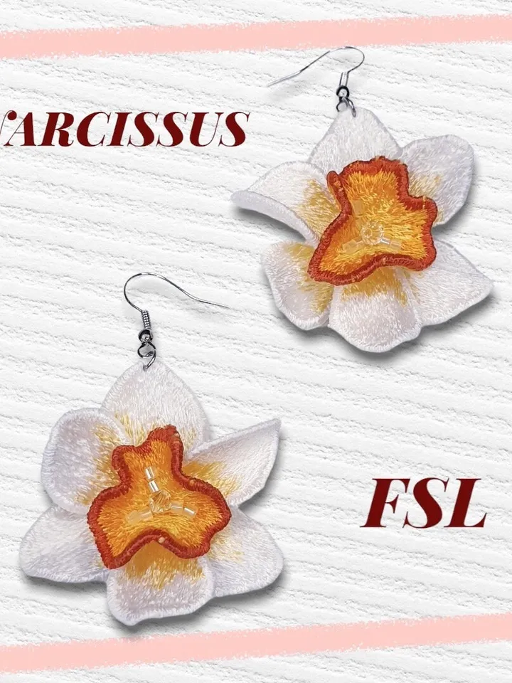 Narcissus brooch FSL machine embroidery designs Free standing lace embroidery pattern 3Dflower embroidery motif FlowerFSL embroidery brooch