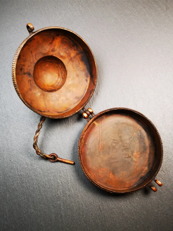 Gandhanra 8cm Copper Case,Astamangal Pattern, for Tibetan Cymbals, Tingsha Bell,Handmade in Nepal