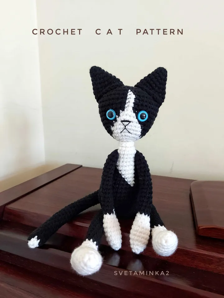 Crochet Cat Tuxedo Pattern Amigurumi Toy Tutorial. Digital Download. PDF.