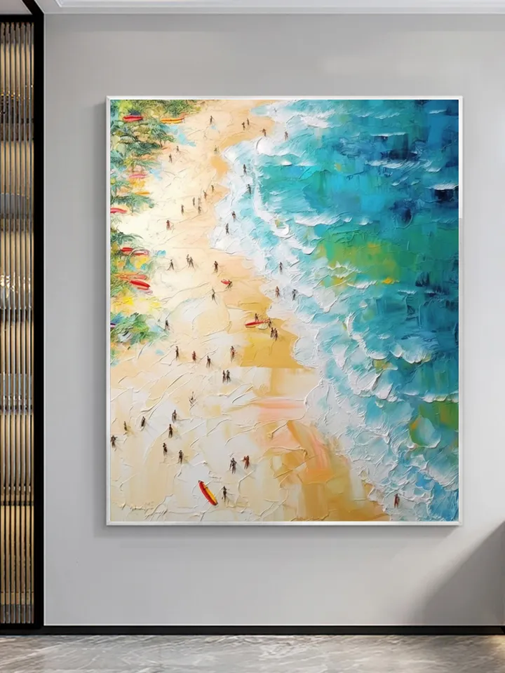 Original Beach Painting On Canvas, Summer Seaside Oil Painting, Golden Beach Art, Office Living Room Wall Art, Large Wall Art, Home Decor