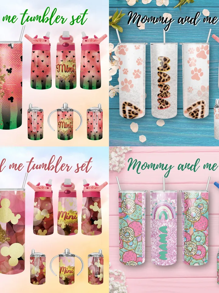Bundle3 Mommy and me tumbler set digital download PNG Sublimation design for 20 oz skinny tumbler/ 12 oz Flip Top Kids water bottle