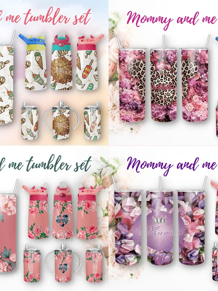 Bundle3 Mommy and me tumbler set digital download PNG Sublimation design for 20 oz skinny tumbler/ 12 oz Flip Top Kids water bottle