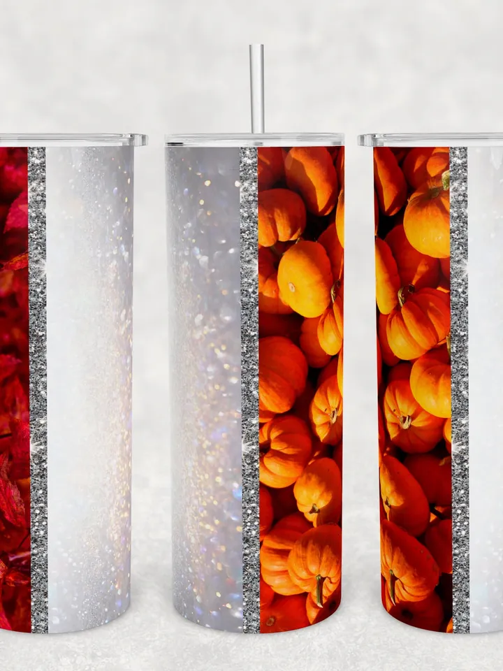 Skinny tumbler Fall tumbler Pumpkin tumbler Fall leaves tumbler Glitter Confetti tumbler Sublimation Designs Downloads PNG
