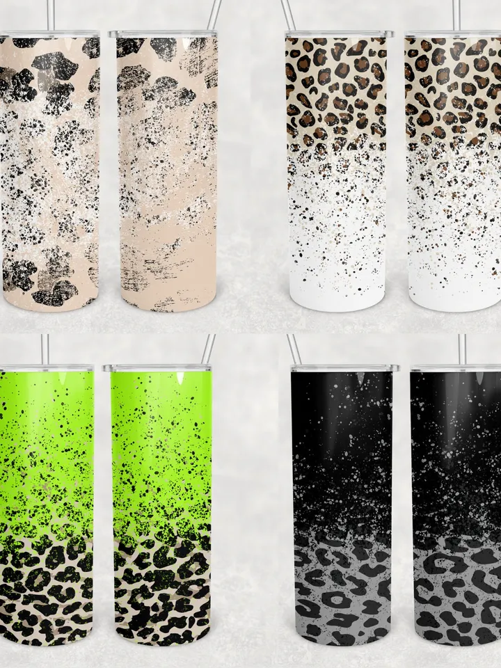 Personalized Bleached spots Leopard print tumbler 20oz skinny 12pcs Sublimation Tumbler wrap Power Wash Cheetah tumbler designs sublimation