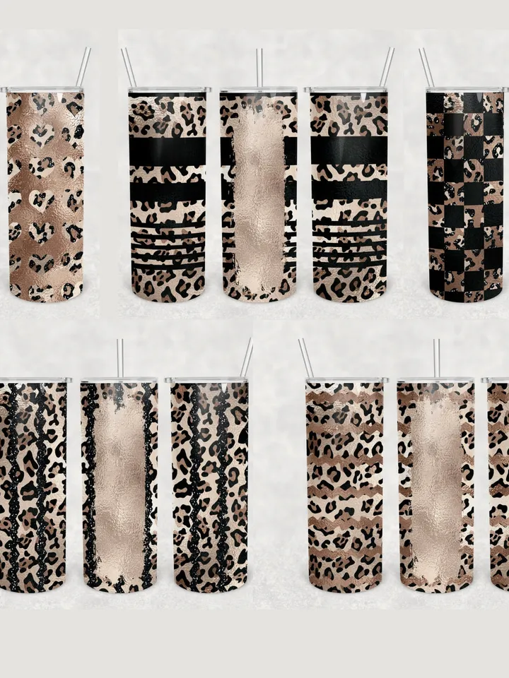 Personalized Leopard print tumbler 20oz skinny 10 pcs Sublimation Tumbler wrap Cheetah tumbler designs sublimation