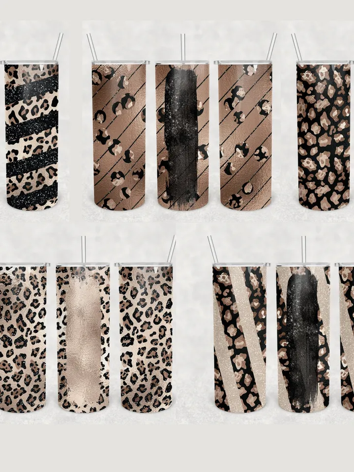 Personalized Leopard print tumbler 20oz skinny 10 pcs Sublimation Tumbler wrap Cheetah tumbler designs sublimation