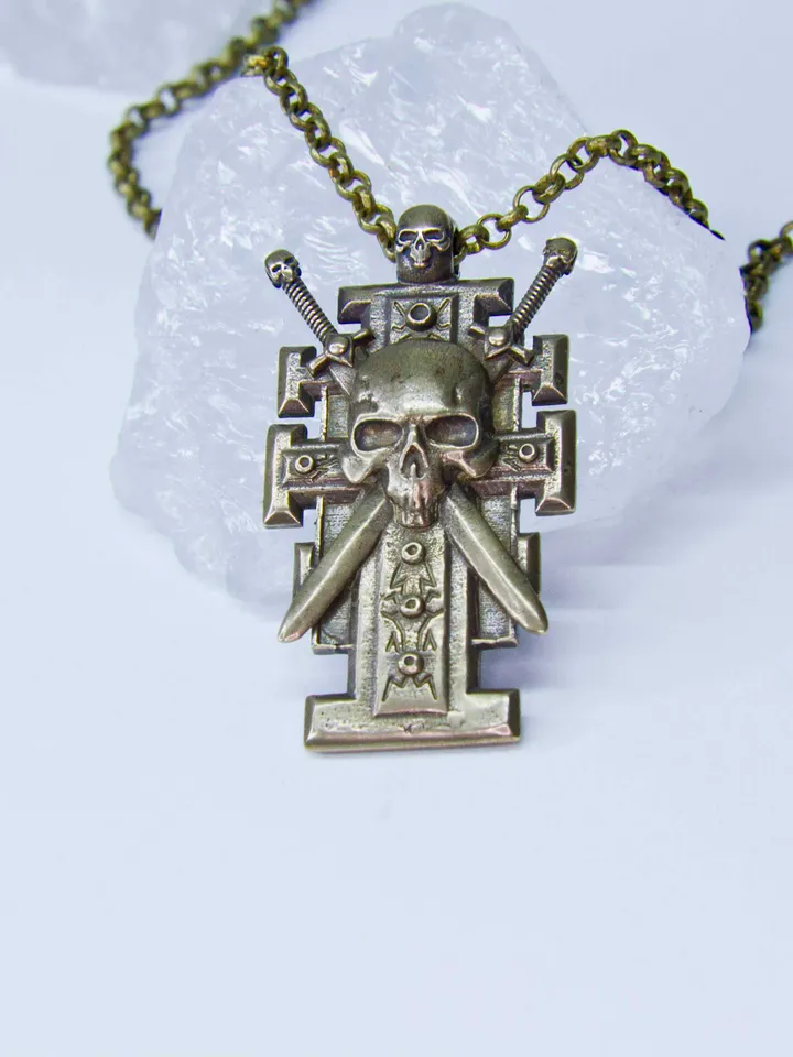 Solid Brass Ordo Xenos Insignia with Skull and Crossed Swords