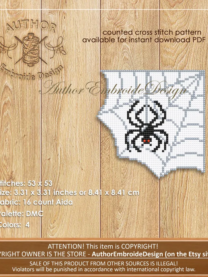 Spider web Corner bookmark cross stitch pattern PDF download Spider cross stitch chart, Spooky bookmark pattern digital PDF #B403