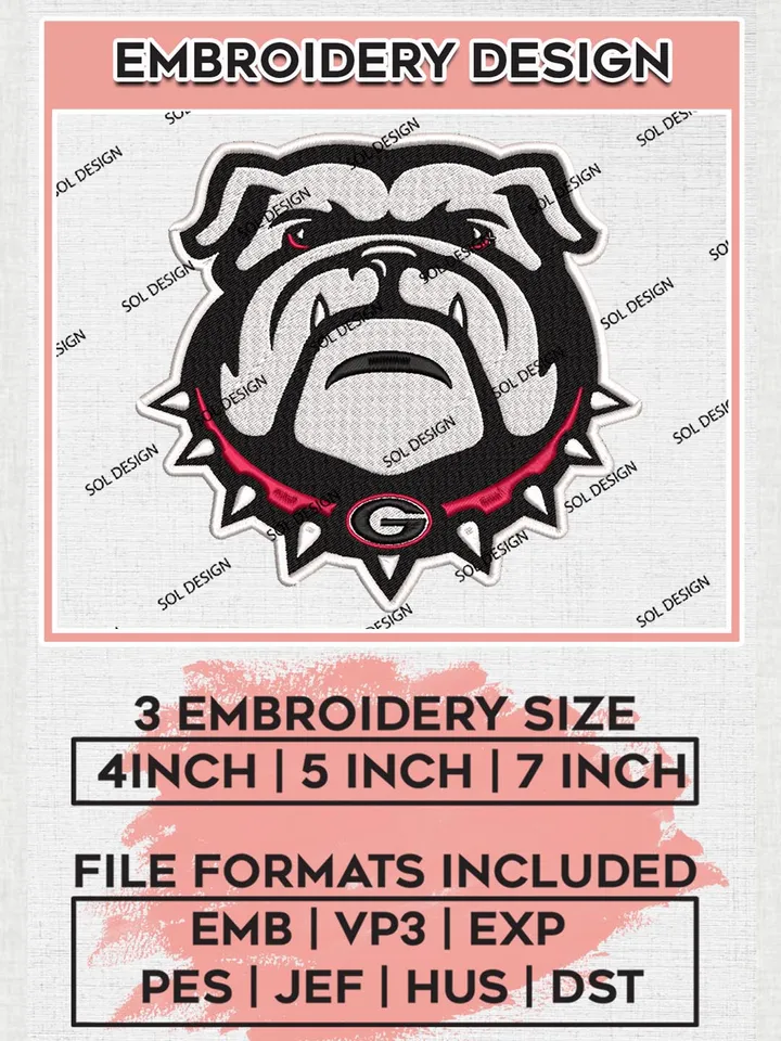 NCAA Georgia Bulldogs Team Head Mascot Logo Machine Embroidery Design, NCAA Georgia Bulldogs Team Design Design files, NCAA Team Embroidery Designs, NCAA Machine Embroidery Designs, Digital Download