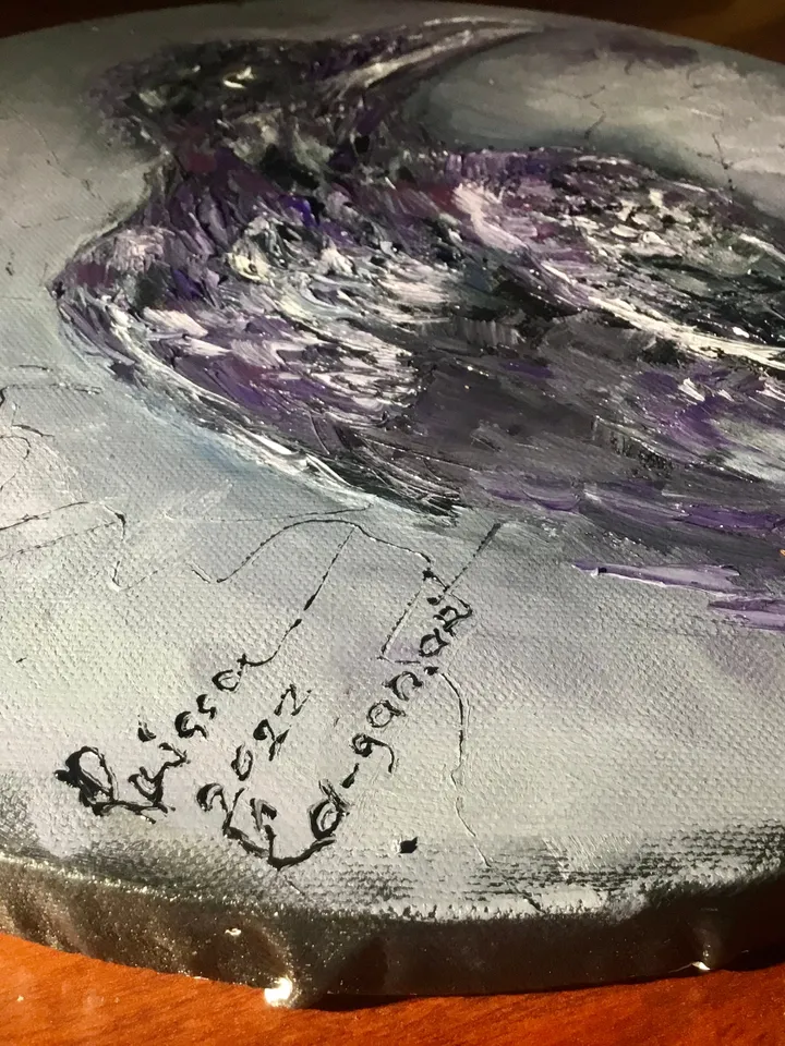 Raven original oil impasto style painting on round canvas,wall hanging,animals oil painting,birds paintings,unique handmade gift home decor.