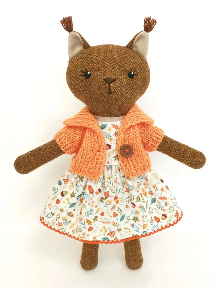 Red squirrel girl, plush stuffed toy, wool animal doll, squirrel soft toy