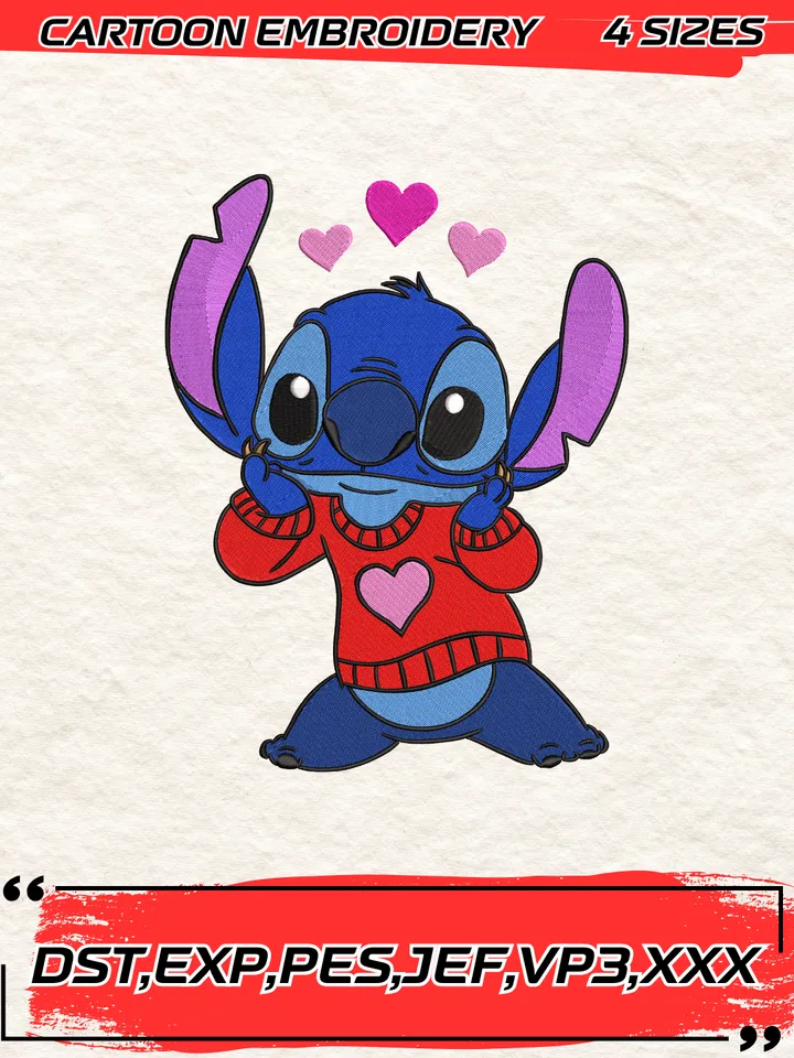 Stitch In Love Embroidery Design,Stitch Embroidery Design ,Machine Embroidery Design File,4 Sizes, Digital Download