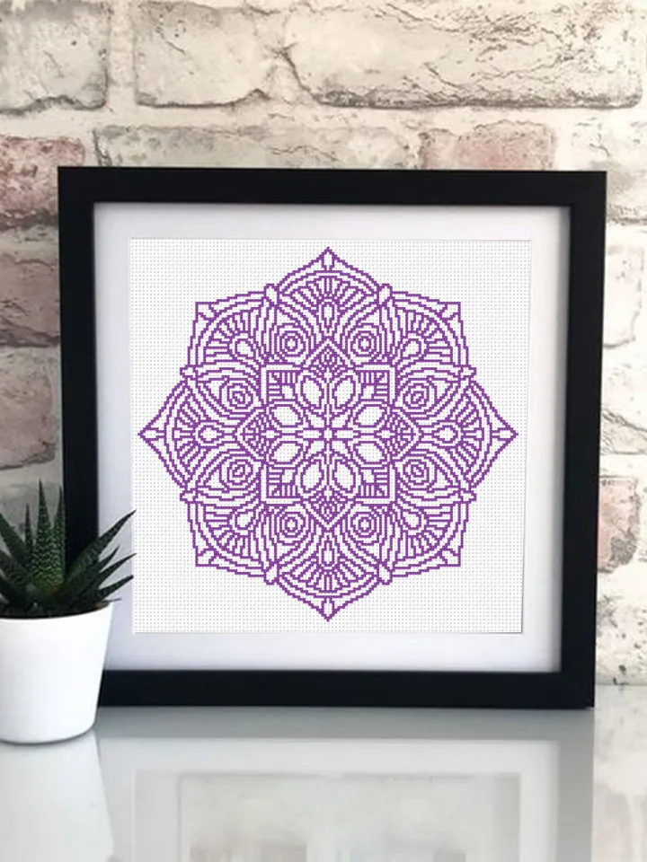 Mandala set cross stitch pattern download PDF Monochrome mandala cross stitch chart, Floral ornament hand embroidery PDF, Home decor #S14