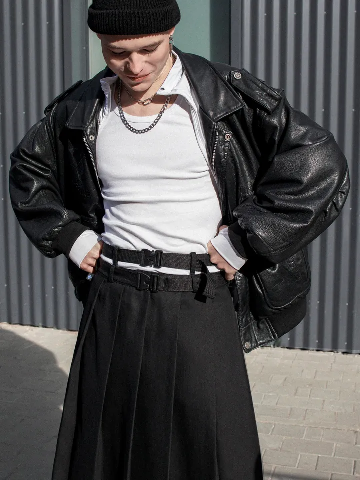 Men's maxi pleated skirt "Extra" with a double belt / not kilt