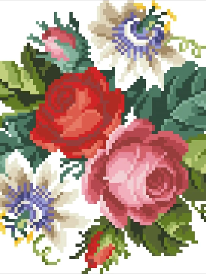 Antique Cross Stitch Pattern Passionflora and Roses Digital Download PDF