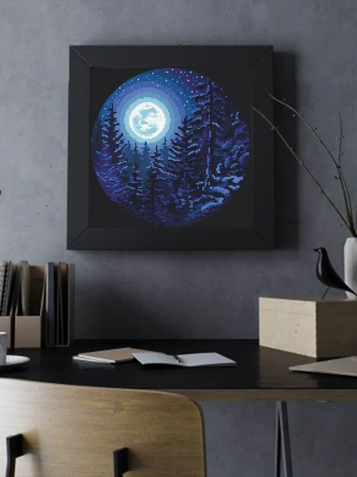 Nature cross stitch pattern download PDF Night landscape embroidery beginners Forest cross stitch Starry night sky Moon cross stitch #L19