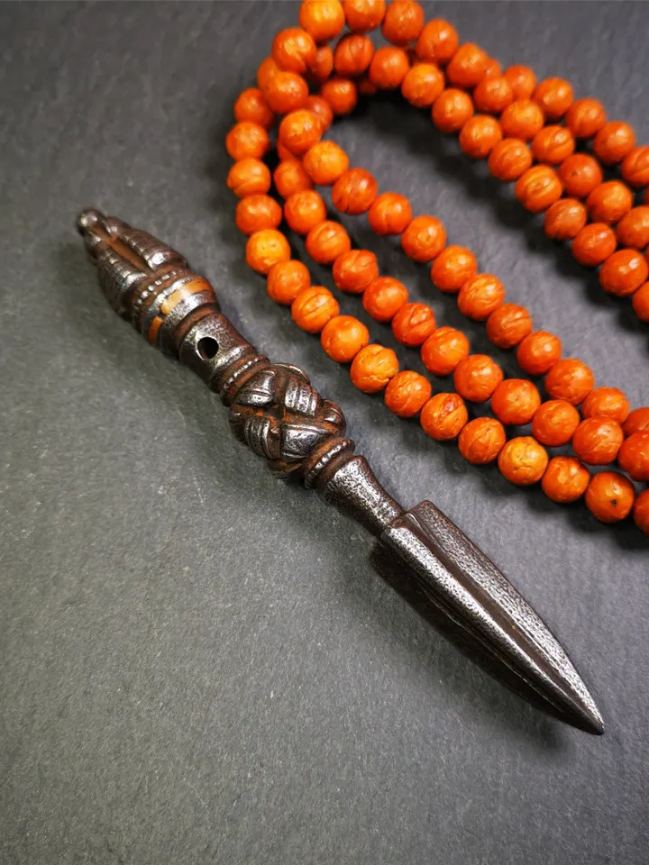 Gandhanra Handmade Tibetan Buddhist Ritual Implement - Kila -Dorje Phurba,Made of Cold Iron inlaid with Copper,5.1"