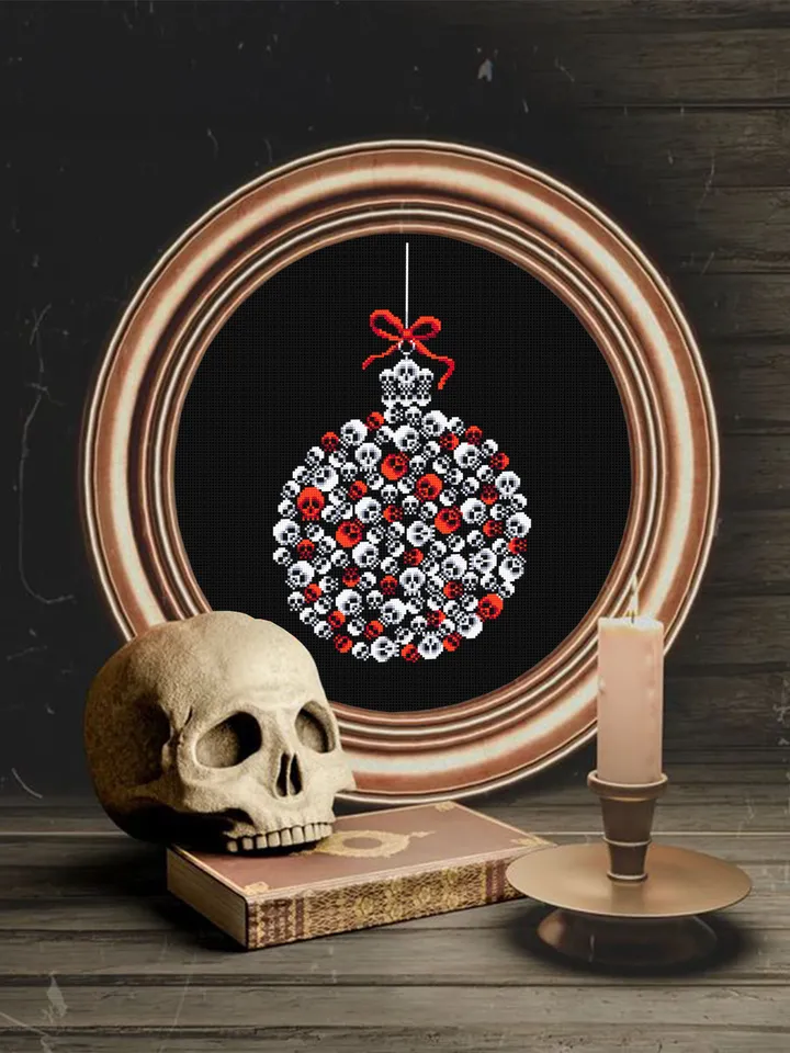 Horror Christmas ball cross stitch pattern download PDF, Halloween Christmas pattern digital PDF, Gothic ornament cross stitch chart #N81