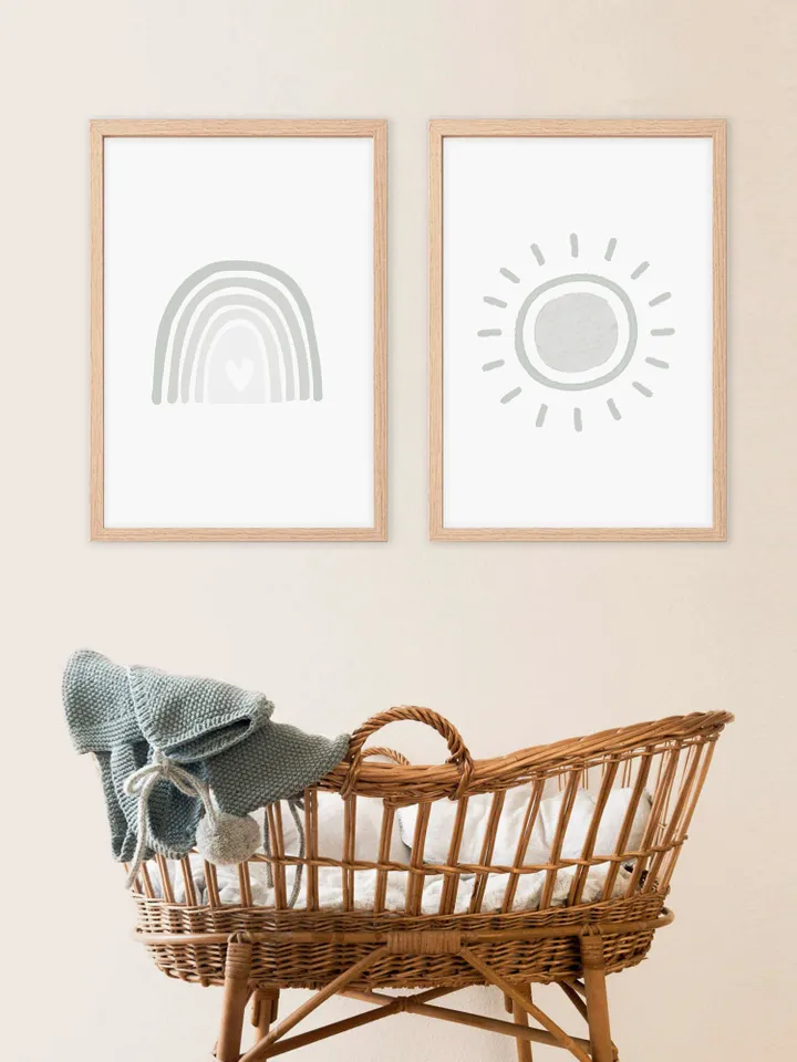 Sun Rainbow Printable Wall Art Prints Boho Nursery Decor Nursery Wall Art Prints Set Of 2 Pastel Rainbow Baby Scandi Wall Art Printable