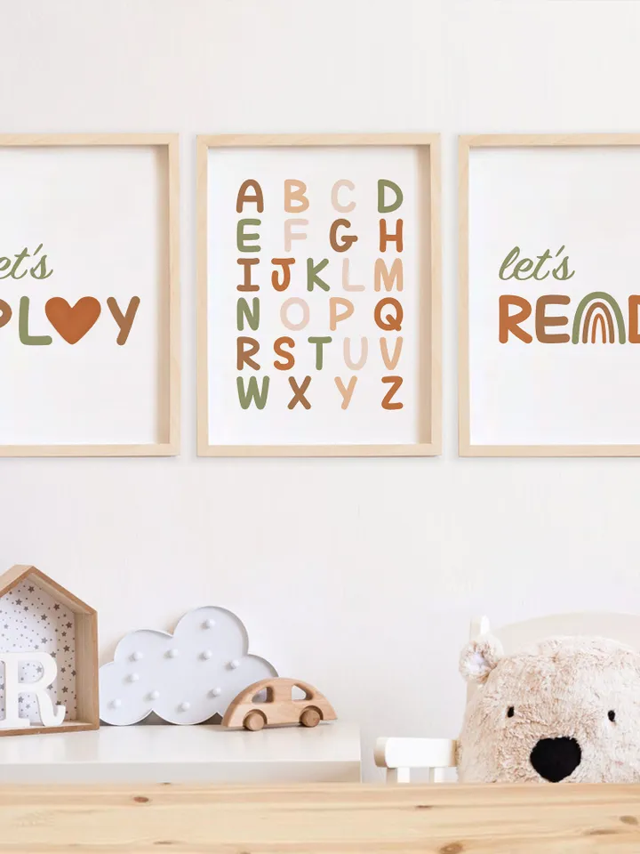 Baby Wall Art Printable Set Of 3 Prints Boho Classroom Decor Alphabet Posters Nursery Decor Preschool Elementary Playroom Wall Abc Poster