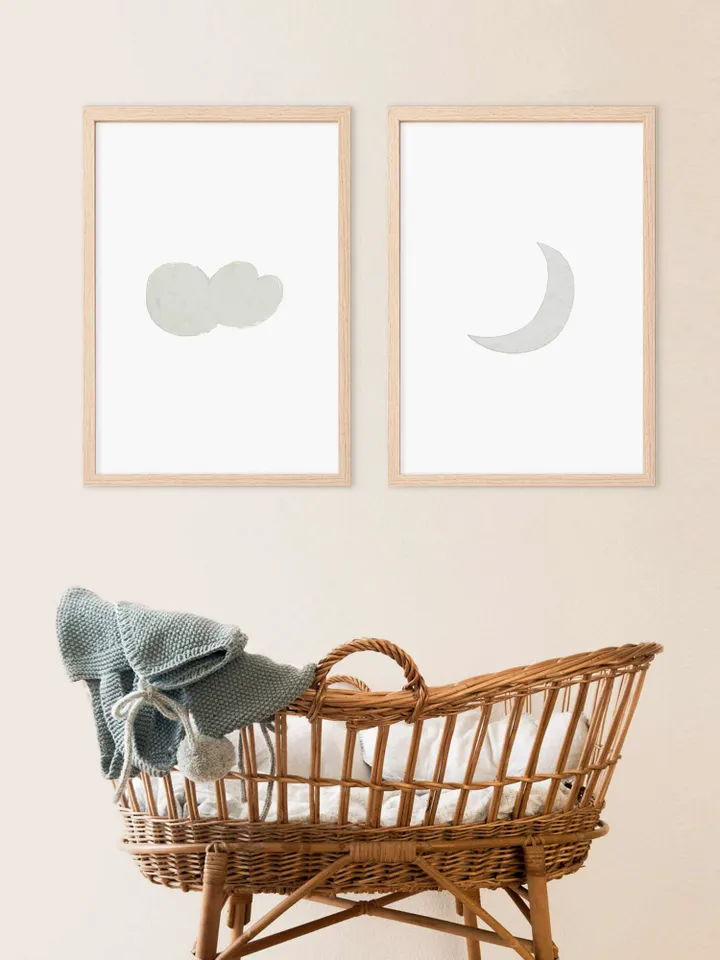 Moon Watercolor Printable Modern Wall Art Blue Nursery Wall Art Decor Printable Wall Art Prints Set Of 2 Digital Downloaded