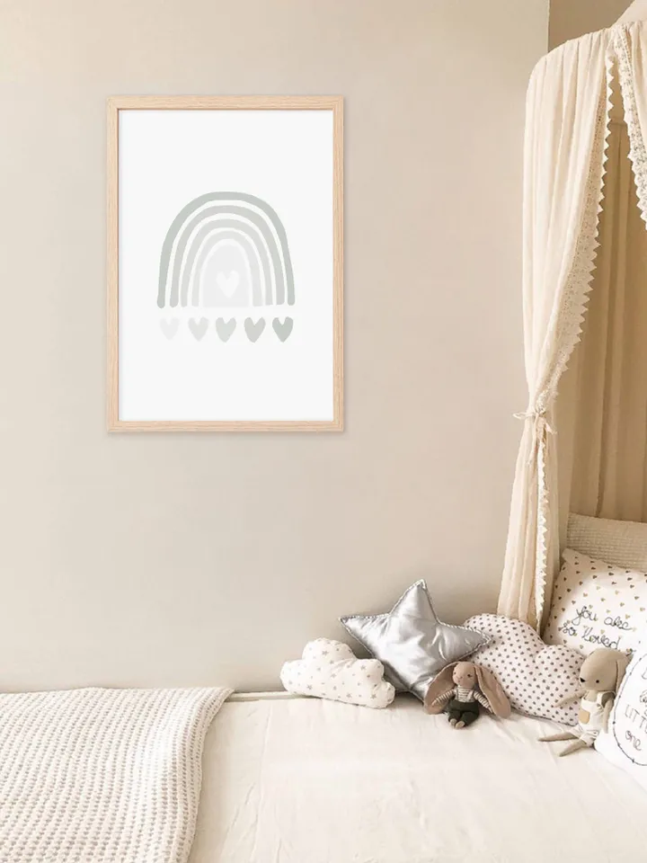 Rainbow Art Prints Blue Printable Wall Art Scandi Nursery Decor Kids Digital Print Hearts Printable Art Neutral Nursery Wall Art