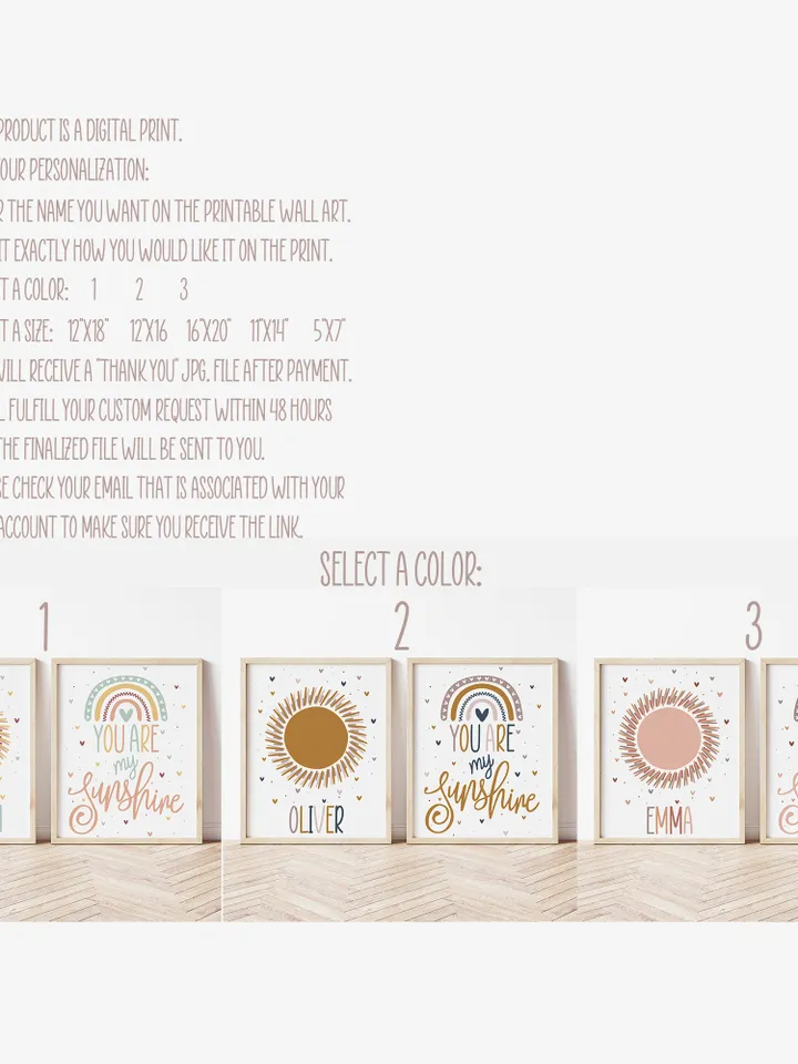 Custom Personalized Baby Shower Gift You Are My Sunshine Sun Rainbow Decor Nursery Digital Print For New Baby Boy And Girl From Aunt Uncle