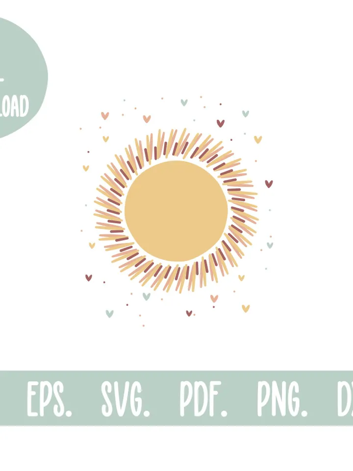 Yellow Boho Sun Svg Dxf Png Pdf Ai Eps Vector Files Boho Clipart Silhouette Cricut Plasma Laser Cut File Instant Digital Download
