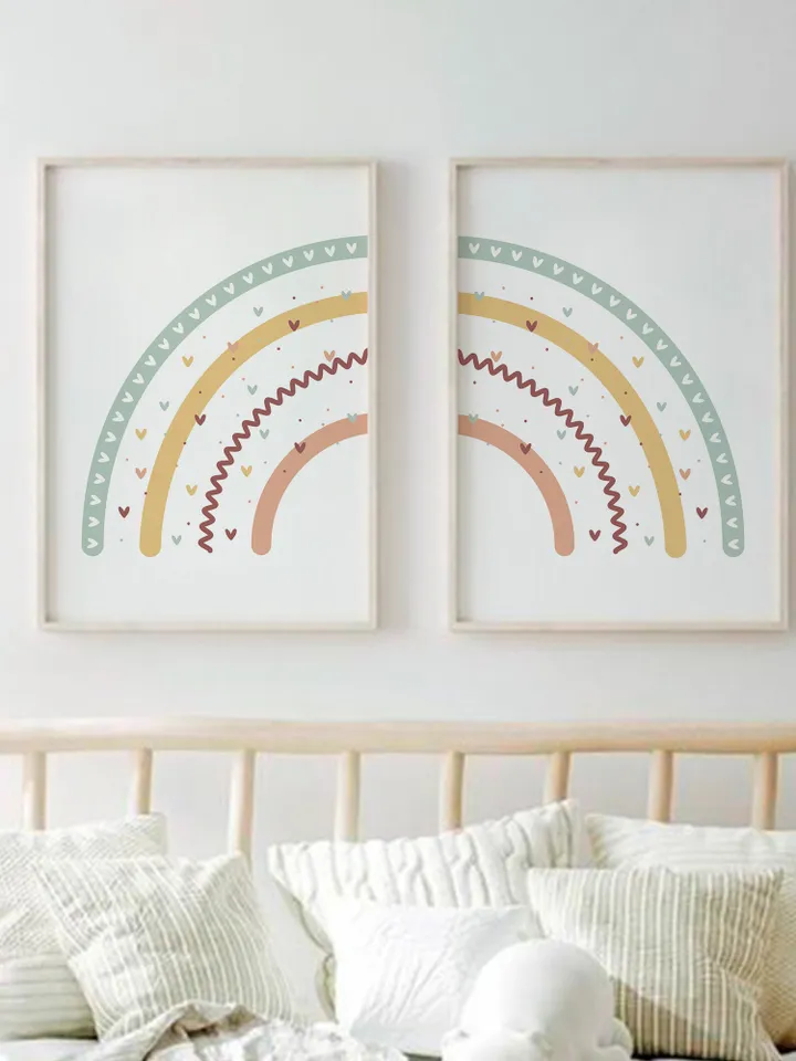 Modern Boho Rainbow Print Set Of 2 Piece Nursery Abstract Wall Art Nursery Decor Girl Playroom Printable Decor Digital Download