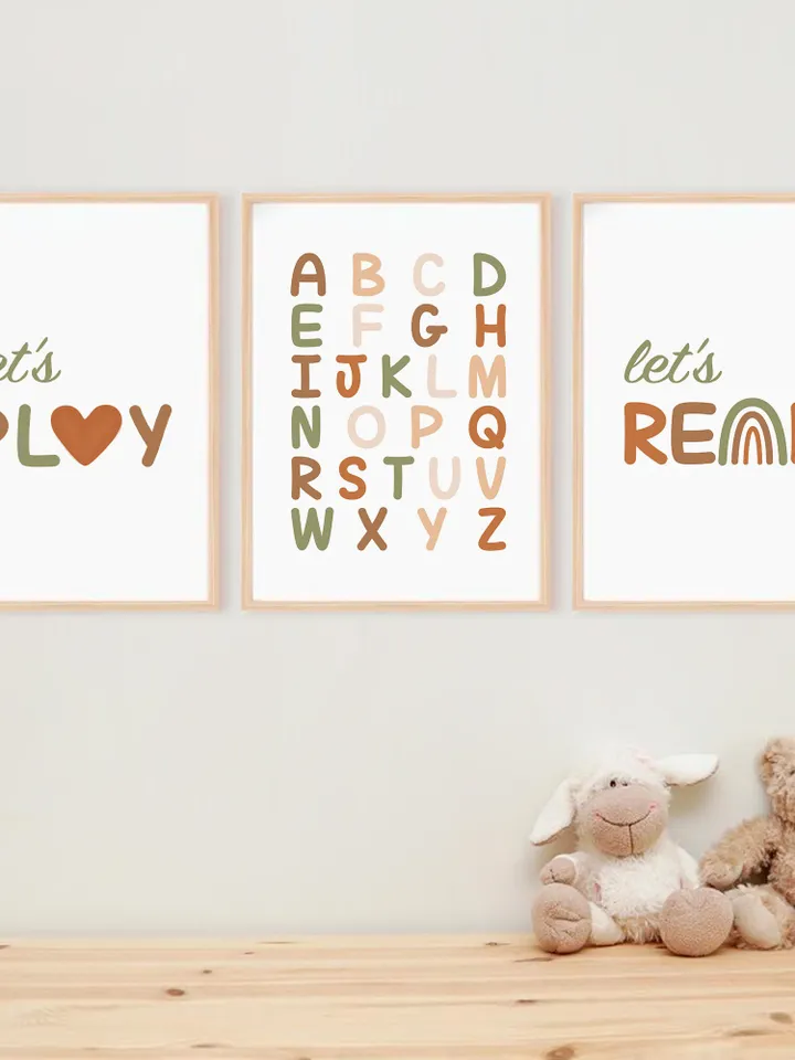 Baby Wall Art Printable Set Of 3 Prints Boho Classroom Decor Alphabet Posters Nursery Decor Preschool Elementary Playroom Wall Abc Poster