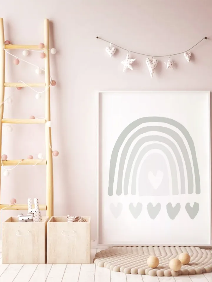 Pastel Blue Nursery Wall Art Rainbow Heart Nursery Wall Art Girl Nursery Wall Art Boy Printable Wall Art Print Digital Download